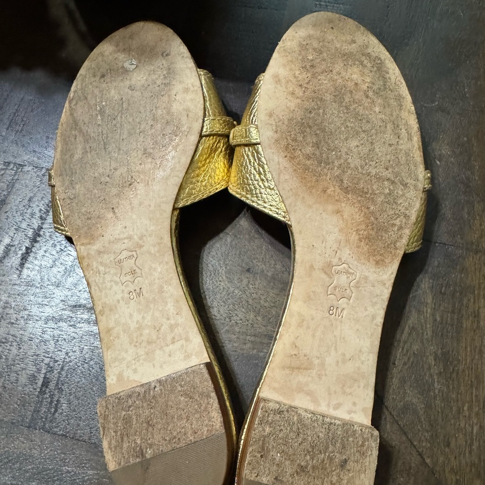 EUC LEATHER TORY BURCH GOLD Leticia Flat Slides - Picture 7 of 8